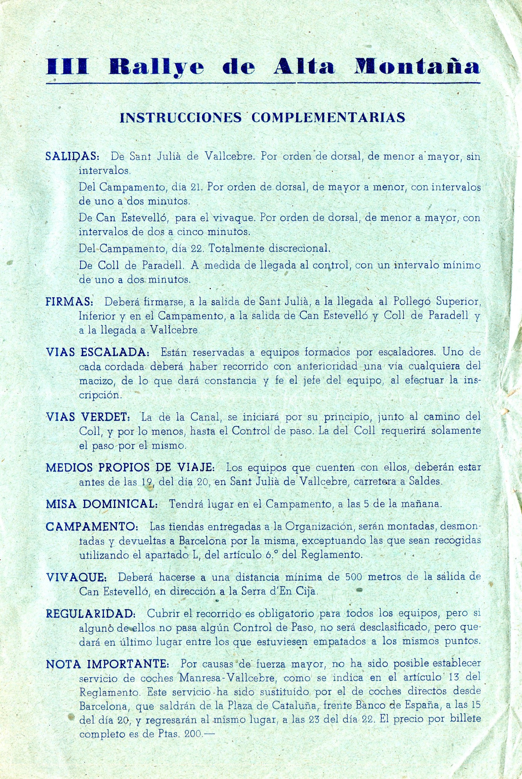 III Rallye de alta montaña : Instrucciones complementarias - Portada